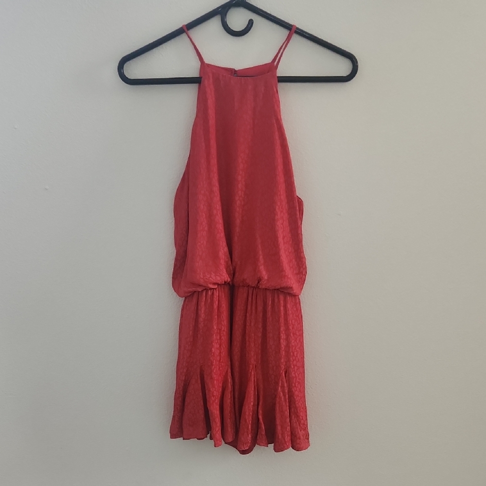 She + Sky Red Cheetah Print Halter Romper